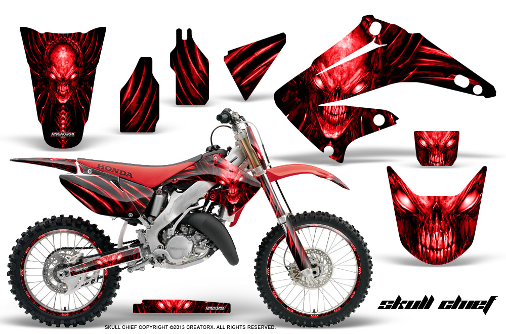 Honda CR125 CR250 02-10 Graphics Kit Skull Chief Red NP Rims
